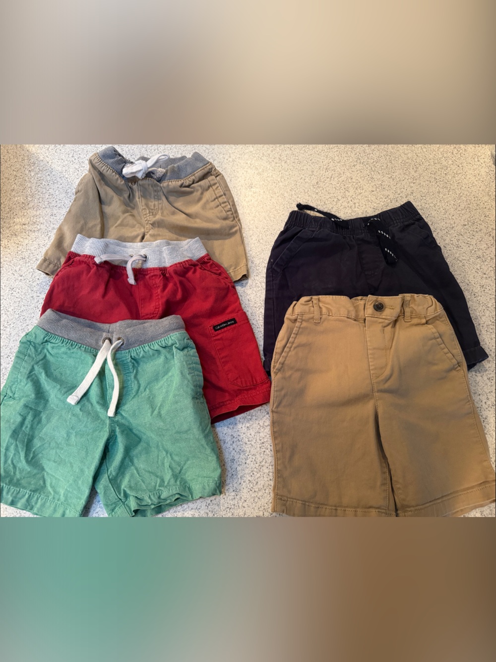 Kids Solid Casual Shorts - Red, Green, Tan, Navy- 4T - various brand